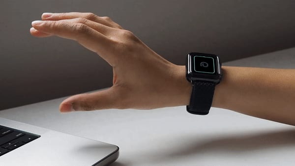 Hand wearing a smartwatch running the Doublepoint touch prototype