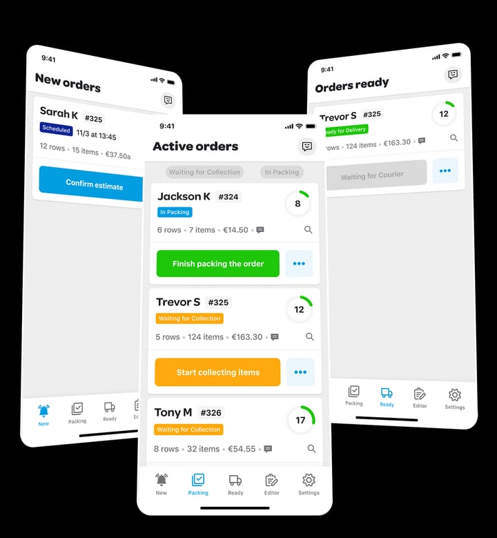 Order management screens for grocery pickup