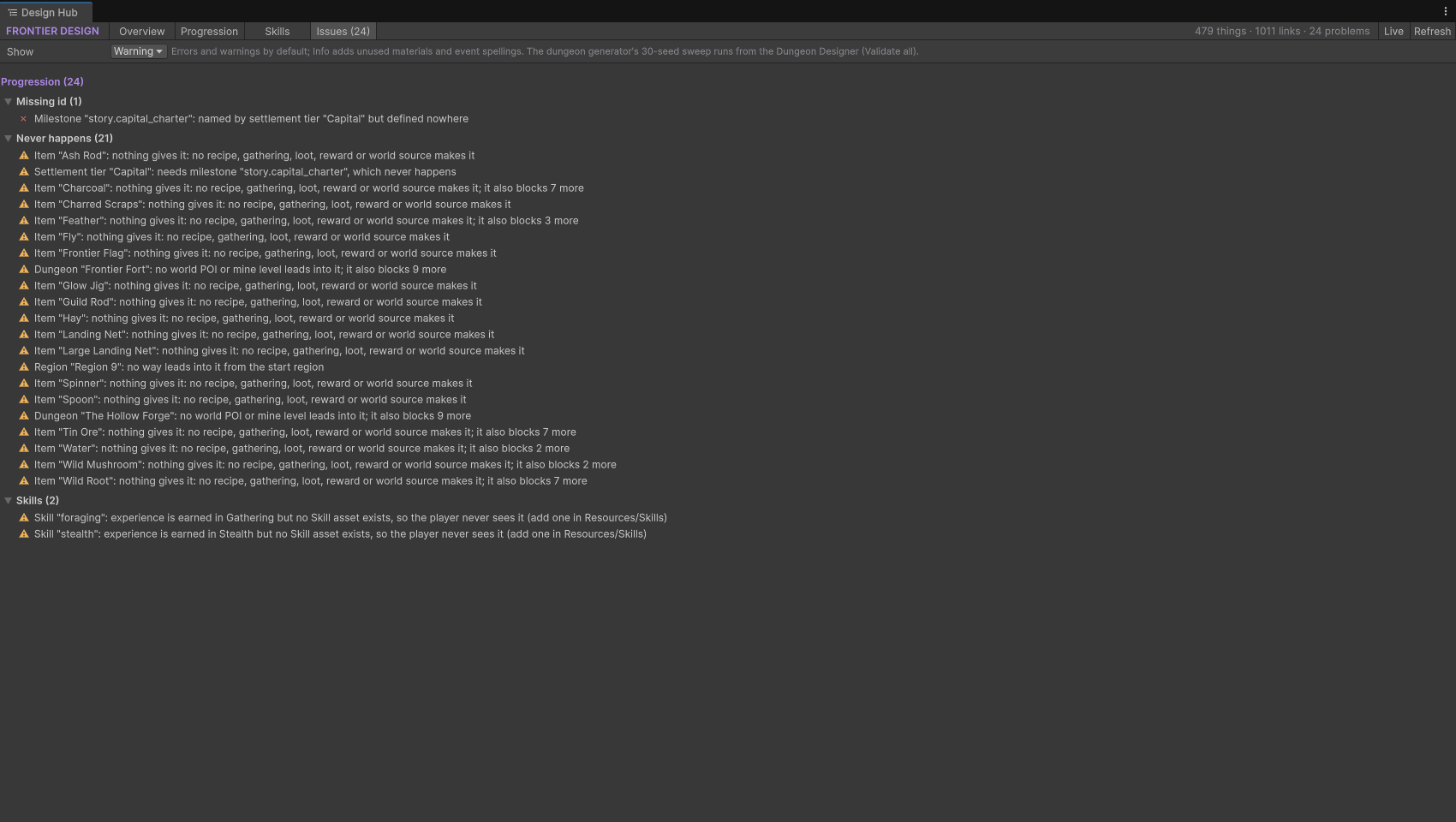 Issues page listing cross-system problems