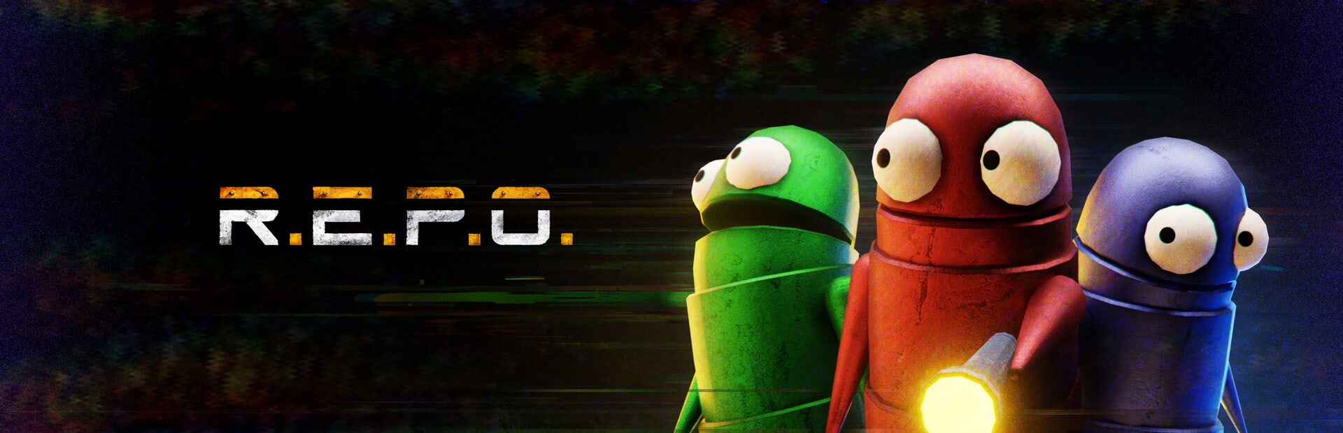 R.E.P.O. key art with the game logo and three robots