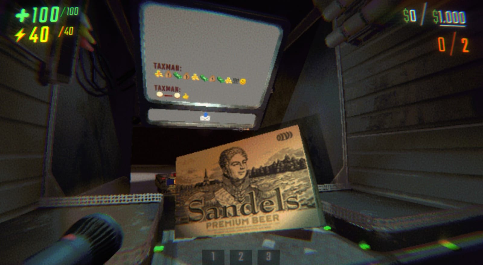 First-person view in R.E.P.O. with the Sandels beer case in the cart